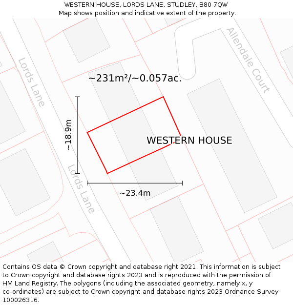 WESTERN HOUSE, LORDS LANE, STUDLEY, B80 7QW: Plot and title map