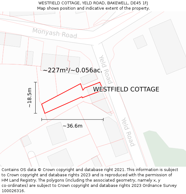 WESTFIELD COTTAGE, YELD ROAD, BAKEWELL, DE45 1FJ: Plot and title map