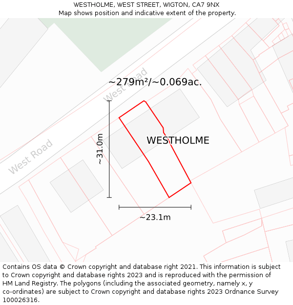 WESTHOLME, WEST STREET, WIGTON, CA7 9NX: Plot and title map