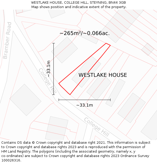 WESTLAKE HOUSE, COLLEGE HILL, STEYNING, BN44 3GB: Plot and title map