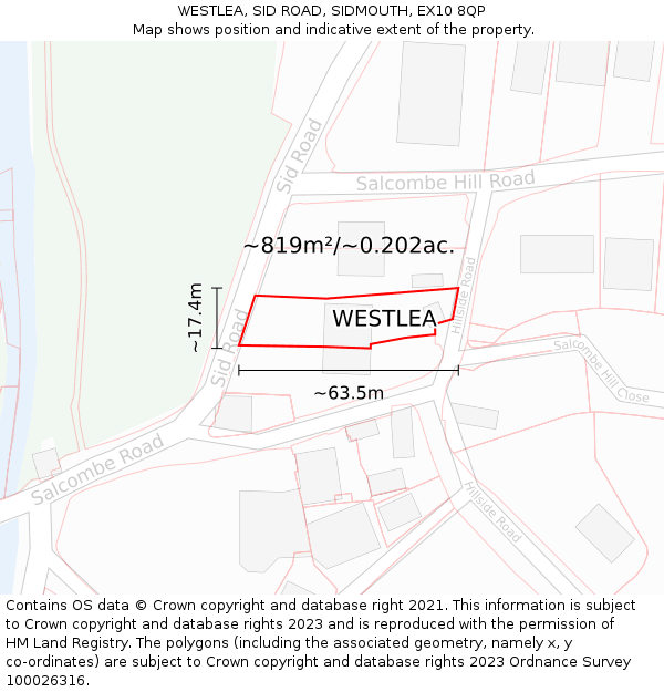 WESTLEA, SID ROAD, SIDMOUTH, EX10 8QP: Plot and title map