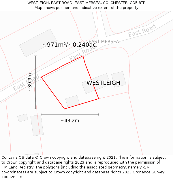 WESTLEIGH, EAST ROAD, EAST MERSEA, COLCHESTER, CO5 8TP: Plot and title map