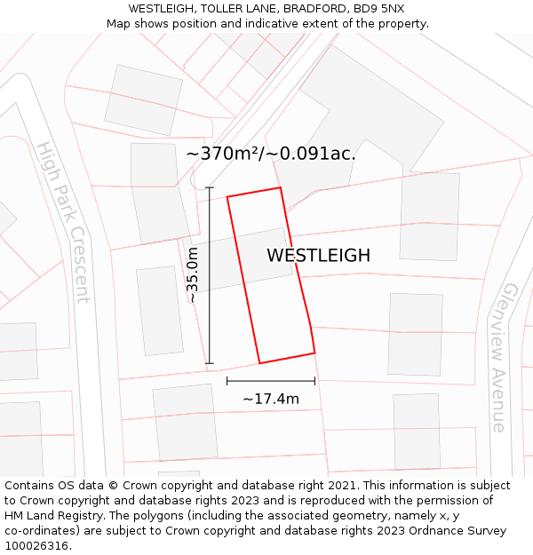 WESTLEIGH, TOLLER LANE, BRADFORD, BD9 5NX: Plot and title map