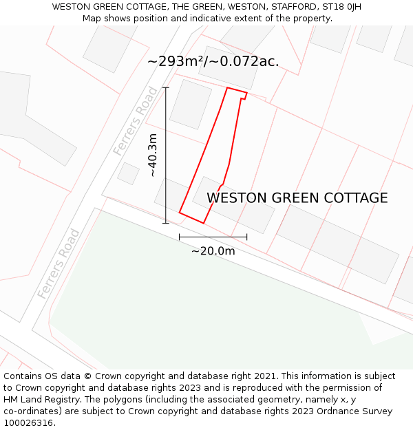 WESTON GREEN COTTAGE, THE GREEN, WESTON, STAFFORD, ST18 0JH: Plot and title map