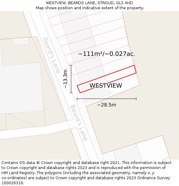 WESTVIEW, BEARDS LANE, STROUD, GL5 4HD: Plot and title map