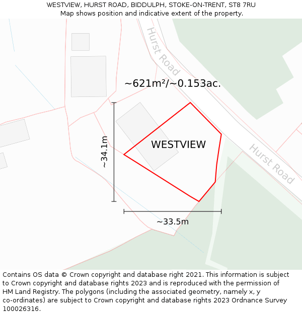 WESTVIEW, HURST ROAD, BIDDULPH, STOKE-ON-TRENT, ST8 7RU: Plot and title map