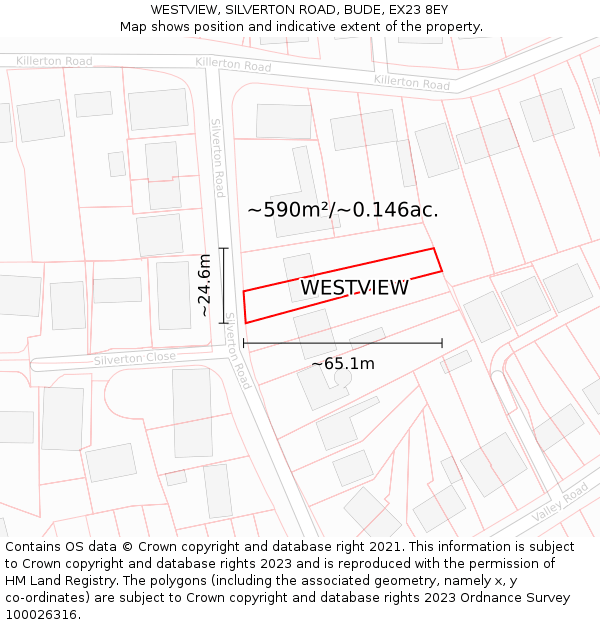 WESTVIEW, SILVERTON ROAD, BUDE, EX23 8EY: Plot and title map