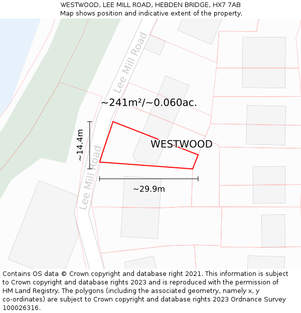 WESTWOOD, LEE MILL ROAD, HEBDEN BRIDGE, HX7 7AB: Plot and title map