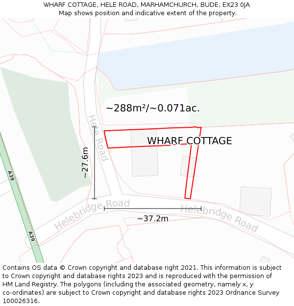 WHARF COTTAGE, HELE ROAD, MARHAMCHURCH, BUDE, EX23 0JA: Plot and title map