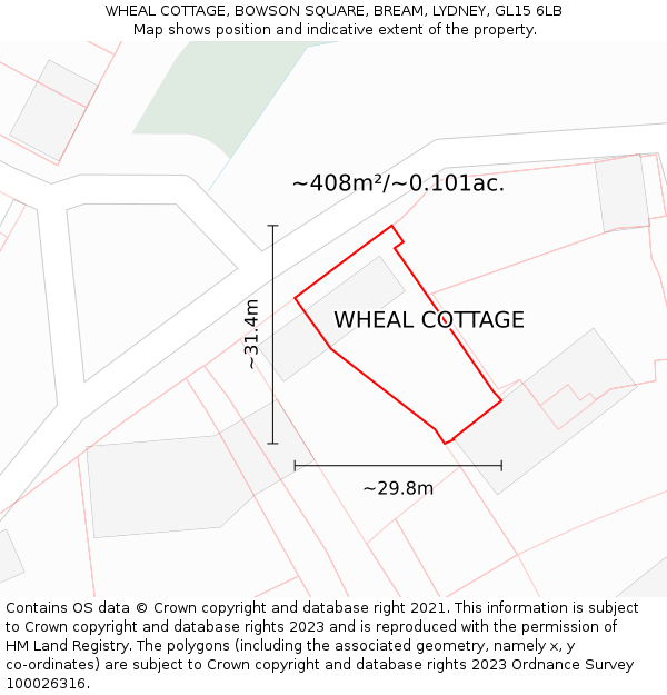 WHEAL COTTAGE, BOWSON SQUARE, BREAM, LYDNEY, GL15 6LB: Plot and title map