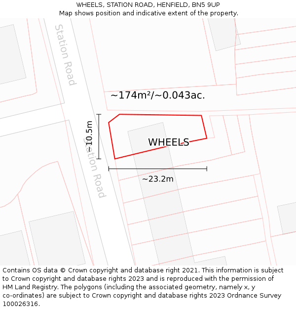 WHEELS, STATION ROAD, HENFIELD, BN5 9UP: Plot and title map