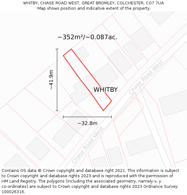 WHITBY, CHASE ROAD WEST, GREAT BROMLEY, COLCHESTER, CO7 7UA: Plot and title map