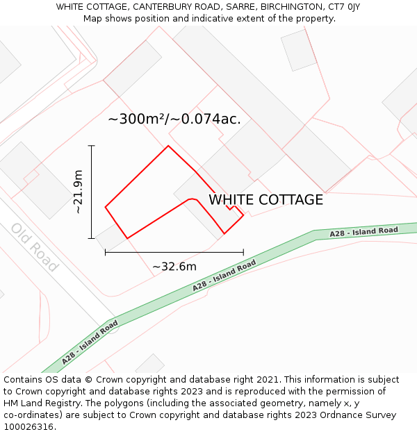 WHITE COTTAGE, CANTERBURY ROAD, SARRE, BIRCHINGTON, CT7 0JY: Plot and title map