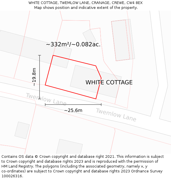 WHITE COTTAGE, TWEMLOW LANE, CRANAGE, CREWE, CW4 8EX: Plot and title map