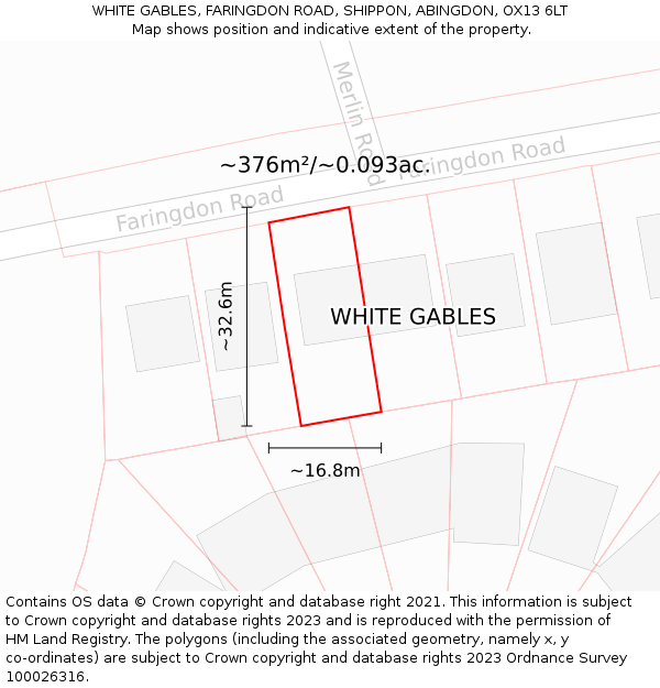 WHITE GABLES, FARINGDON ROAD, SHIPPON, ABINGDON, OX13 6LT: Plot and title map