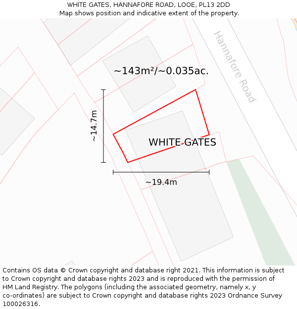 WHITE GATES, HANNAFORE ROAD, LOOE, PL13 2DD: Plot and title map