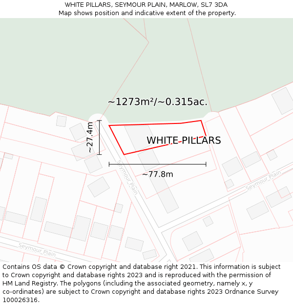WHITE PILLARS, SEYMOUR PLAIN, MARLOW, SL7 3DA: Plot and title map
