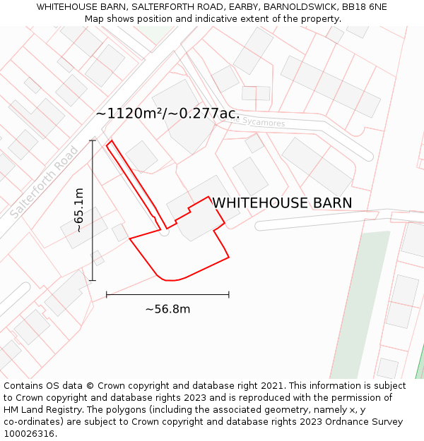 WHITEHOUSE BARN, SALTERFORTH ROAD, EARBY, BARNOLDSWICK, BB18 6NE: Plot and title map