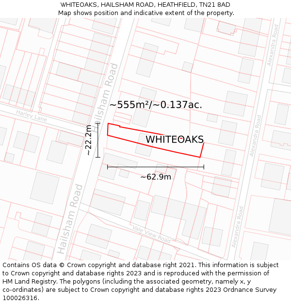 WHITEOAKS, HAILSHAM ROAD, HEATHFIELD, TN21 8AD: Plot and title map