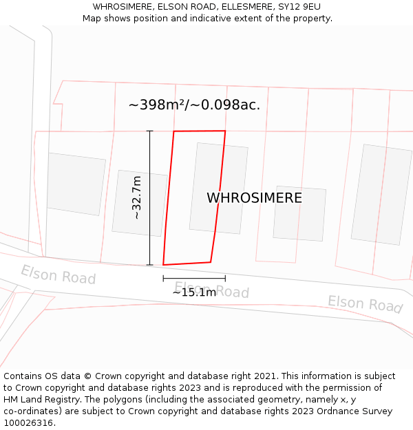 WHROSIMERE, ELSON ROAD, ELLESMERE, SY12 9EU: Plot and title map