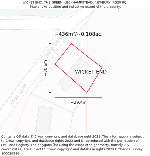 WICKET END, THE GREEN, LECKHAMPSTEAD, NEWBURY, RG20 8QJ: Plot and title map