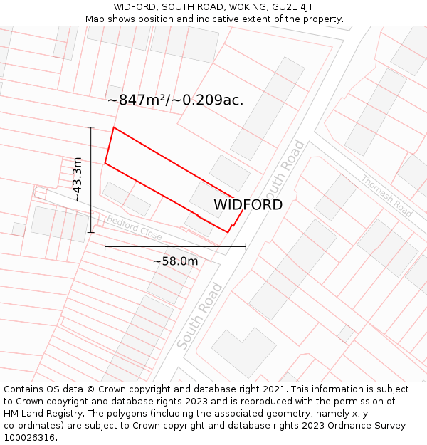 WIDFORD, SOUTH ROAD, WOKING, GU21 4JT: Plot and title map