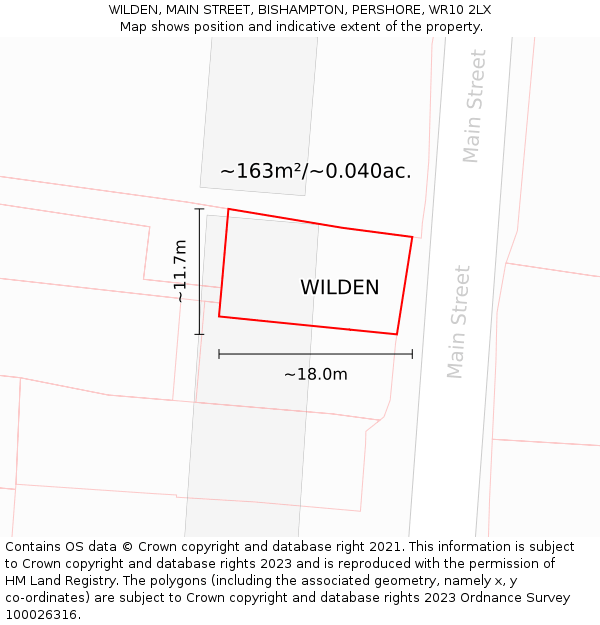 WILDEN, MAIN STREET, BISHAMPTON, PERSHORE, WR10 2LX: Plot and title map