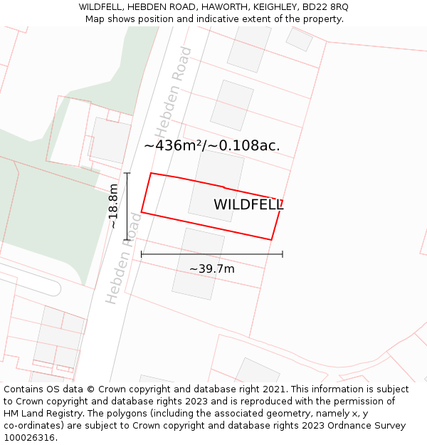 WILDFELL, HEBDEN ROAD, HAWORTH, KEIGHLEY, BD22 8RQ: Plot and title map