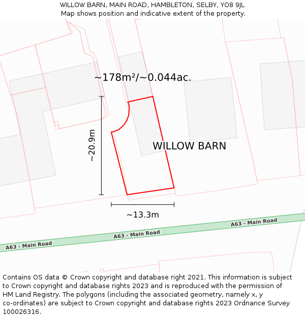 WILLOW BARN, MAIN ROAD, HAMBLETON, SELBY, YO8 9JL: Plot and title map