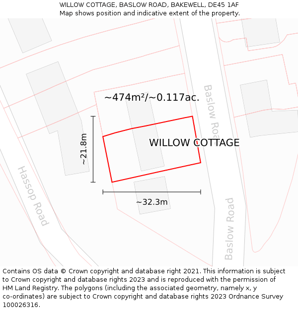 WILLOW COTTAGE, BASLOW ROAD, BAKEWELL, DE45 1AF: Plot and title map