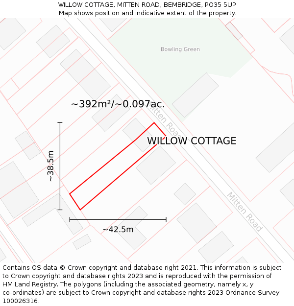 WILLOW COTTAGE, MITTEN ROAD, BEMBRIDGE, PO35 5UP: Plot and title map