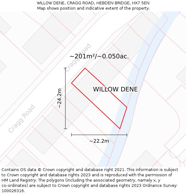 WILLOW DENE, CRAGG ROAD, HEBDEN BRIDGE, HX7 5EN: Plot and title map