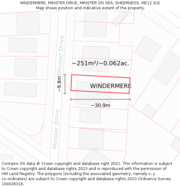 WINDERMERE, MINSTER DRIVE, MINSTER ON SEA, SHEERNESS, ME12 2LE: Plot and title map