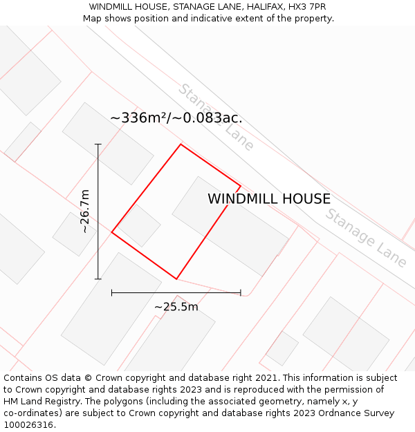 WINDMILL HOUSE, STANAGE LANE, HALIFAX, HX3 7PR: Plot and title map