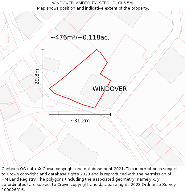 WINDOVER, AMBERLEY, STROUD, GL5 5AJ: Plot and title map