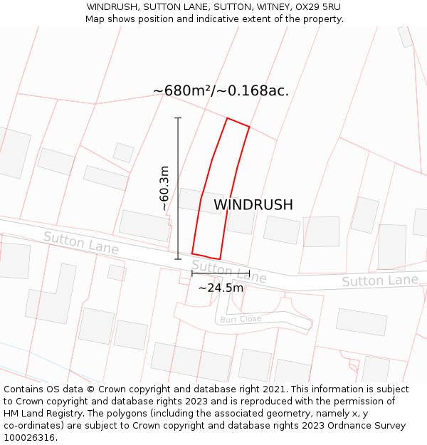 WINDRUSH, SUTTON LANE, SUTTON, WITNEY, OX29 5RU: Plot and title map