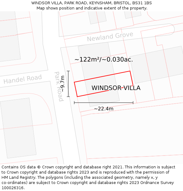 WINDSOR VILLA, PARK ROAD, KEYNSHAM, BRISTOL, BS31 1BS: Plot and title map