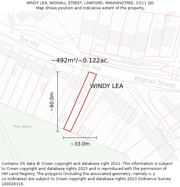 WINDY LEA, WIGNALL STREET, LAWFORD, MANNINGTREE, CO11 2JG: Plot and title map