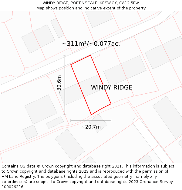 WINDY RIDGE, PORTINSCALE, KESWICK, CA12 5RW: Plot and title map