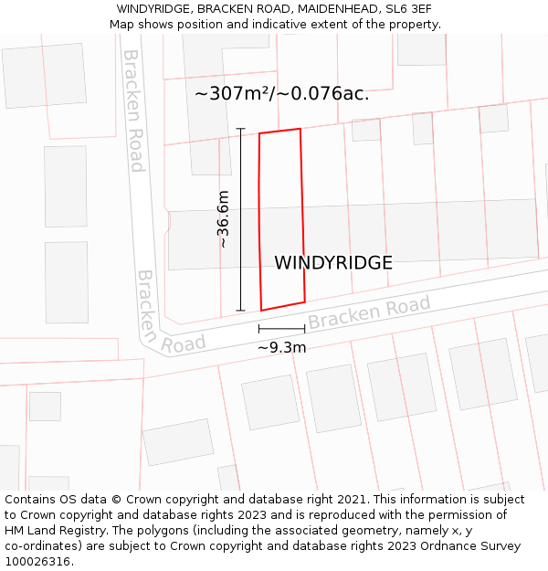 WINDYRIDGE, BRACKEN ROAD, MAIDENHEAD, SL6 3EF: Plot and title map