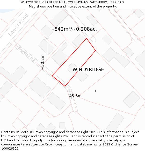 WINDYRIDGE, CRABTREE HILL, COLLINGHAM, WETHERBY, LS22 5AD: Plot and title map