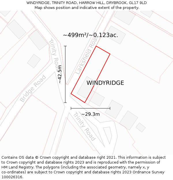 WINDYRIDGE, TRINITY ROAD, HARROW HILL, DRYBROOK, GL17 9LD: Plot and title map
