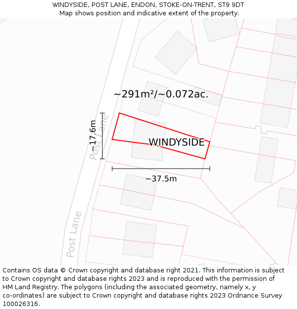 WINDYSIDE, POST LANE, ENDON, STOKE-ON-TRENT, ST9 9DT: Plot and title map