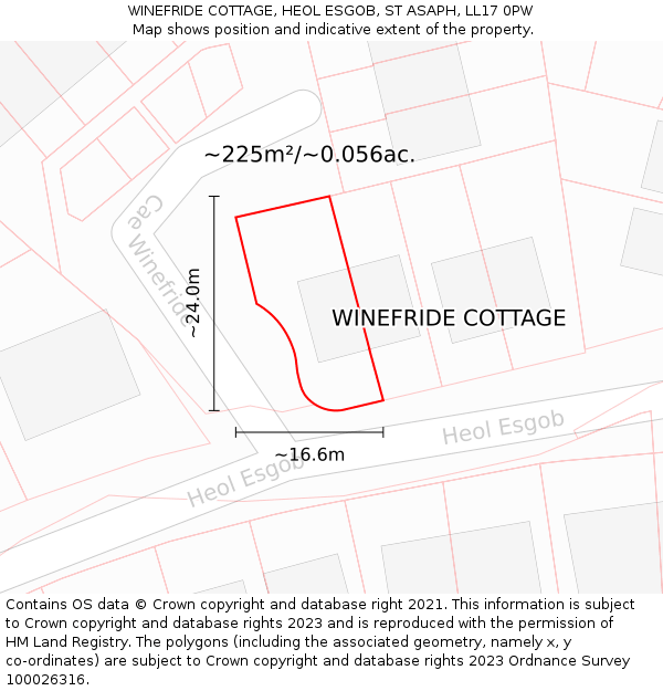 WINEFRIDE COTTAGE, HEOL ESGOB, ST ASAPH, LL17 0PW: Plot and title map