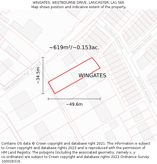 WINGATES, WESTBOURNE DRIVE, LANCASTER, LA1 5EE: Plot and title map