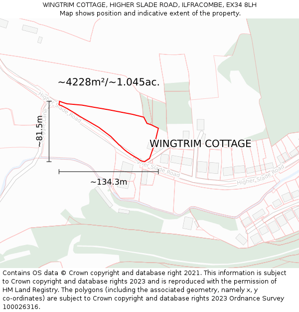 WINGTRIM COTTAGE, HIGHER SLADE ROAD, ILFRACOMBE, EX34 8LH: Plot and title map