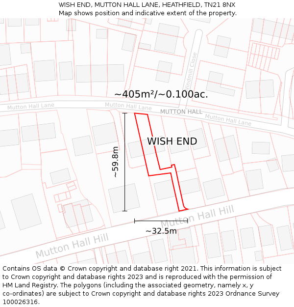 WISH END, MUTTON HALL LANE, HEATHFIELD, TN21 8NX: Plot and title map