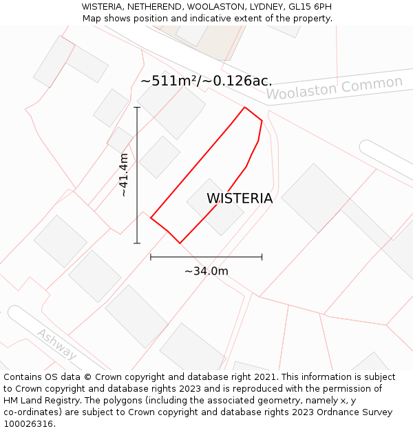 WISTERIA, NETHEREND, WOOLASTON, LYDNEY, GL15 6PH: Plot and title map