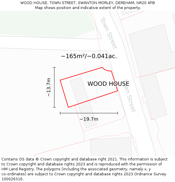 WOOD HOUSE, TOWN STREET, SWANTON MORLEY, DEREHAM, NR20 4PB: Plot and title map