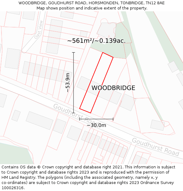 WOODBRIDGE, GOUDHURST ROAD, HORSMONDEN, TONBRIDGE, TN12 8AE: Plot and title map